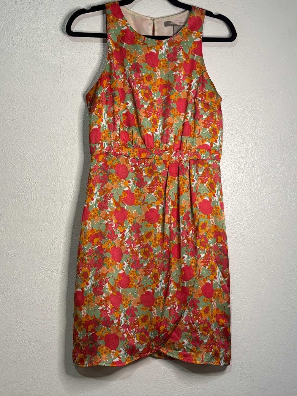 Forever 21 Coral and Yellow Floral Sleeveless Shift Dress. Sz S.